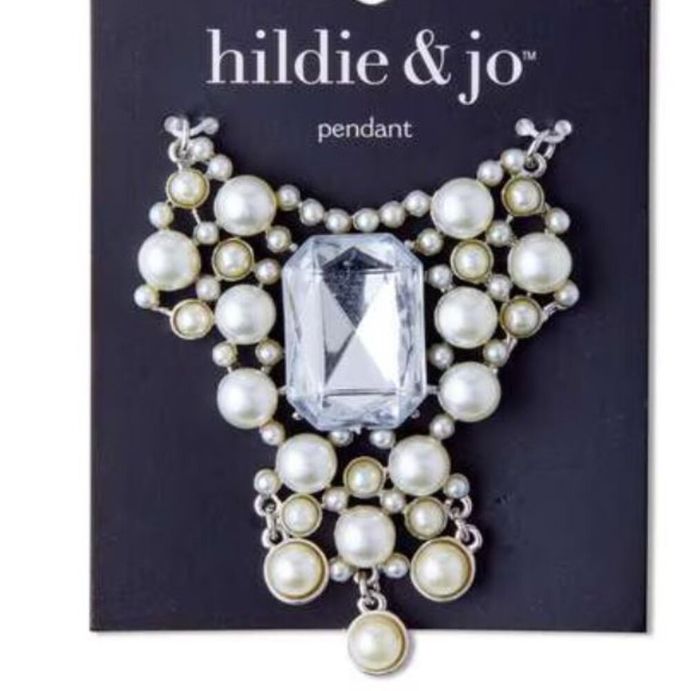 2" Silver Pearl Pendant With Emerald Cut Crystal by hildie & jo